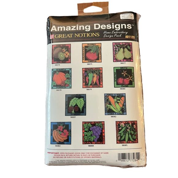 Great Notions Amazing Designs Embroidery Pack Fruits Vegetables AD1120 - 1997 - Picture 2 of 5